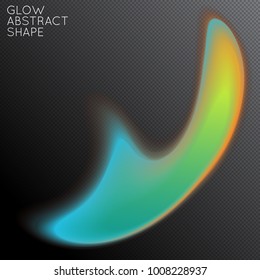 Abstract fluid shape isolated on transparent black background. Bright colorful gradient blend creates liquid motion with transparent glow. Energy power plasma with futuristic edge blur effect.