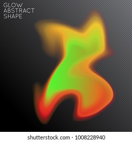 Abstract fluid shape isolated on transparent black background. Bright colorful gradient blend creates liquid motion with transparent glow. Energy power plasma with futuristic edge blur effect.