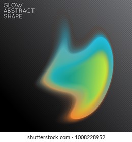 Abstract fluid shape isolated on transparent black background. Bright colorful gradient blend creates liquid motion with transparent glow. Energy power plasma with futuristic edge blur effect.