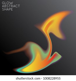 Abstract fluid shape isolated on transparent black background. Bright colorful gradient blend creates liquid motion with transparent glow. Energy power plasma with futuristic edge blur effect.
