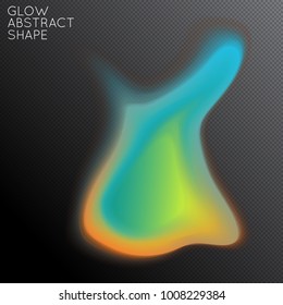 Abstract fluid shape isolated on transparent black background. Bright colorful gradient blend creates liquid motion with transparent glow. Energy power plasma with futuristic edge blur effect.