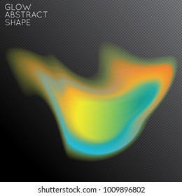 Abstract fluid shape isolated on transparent black background. Bright colorful gradient blend creates liquid motion with transparent glow. Energy power plasma with futuristic edge blur effect.