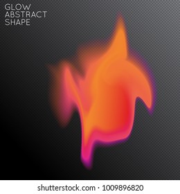 Abstract fluid shape isolated on transparent black background. Bright colorful gradient blend creates liquid motion with transparent glow. Energy power plasma with futuristic edge blur effect.