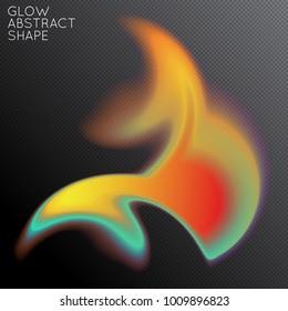Abstract fluid shape isolated on transparent black background. Bright colorful gradient blend creates liquid motion with transparent glow. Energy power plasma with futuristic edge blur effect.