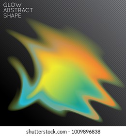 Abstract fluid shape isolated on transparent black background. Bright colorful gradient blend creates liquid motion with transparent glow. Energy power plasma with futuristic edge blur effect.
