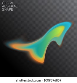 Abstract fluid shape isolated on transparent black background. Bright colorful gradient blend creates liquid motion with transparent glow. Energy power plasma with futuristic edge blur effect.