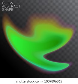 Abstract fluid shape isolated on transparent black background. Bright colorful gradient blend creates liquid motion with transparent glow. Energy power plasma with futuristic edge blur effect.