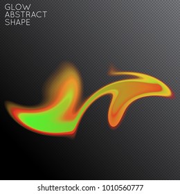 Abstract fluid shape isolated on transparent black background. Bright colorful gradient blend creates liquid motion with transparent glow. Energy power plasma with futuristic edge blur effect.