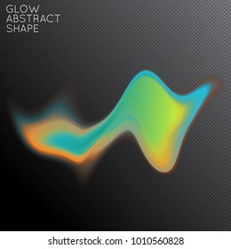 Abstract fluid shape isolated on transparent black background. Bright colorful gradient blend creates liquid motion with transparent glow. Energy power plasma with futuristic edge blur effect.