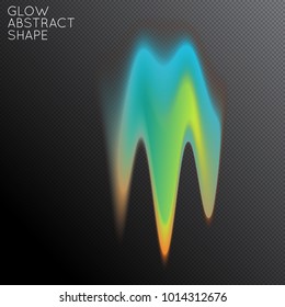 Abstract fluid shape isolated on transparent black background. Bright colorful gradient blend creates liquid motion with transparent glow. Energy power plasma with futuristic edge blur effect.