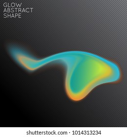 Abstract fluid shape isolated on transparent black background. Bright colorful gradient blend creates liquid motion with transparent glow. Energy power plasma with futuristic edge blur effect.