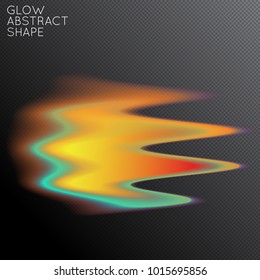 Abstract fluid shape isolated on transparent black background. Bright colorful gradient blend creates liquid motion with transparent glow. Energy power plasma with futuristic edge blur effect.