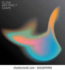 Abstract fluid shape isolated on transparent black background. Bright colorful gradient blend creates liquid motion with transparent glow. Energy power plasma with futuristic edge blur effect.