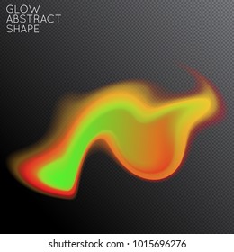 Abstract fluid shape isolated on transparent black background. Bright colorful gradient blend creates liquid motion with transparent glow. Energy power plasma with futuristic edge blur effect.