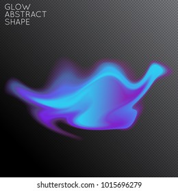 Abstract fluid shape isolated on transparent black background. Bright colorful gradient blend creates liquid motion with transparent glow. Energy power plasma with futuristic edge blur effect.