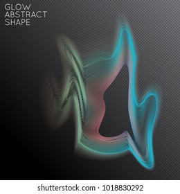 Abstract fluid shape isolated on transparent black background. Bright colorful gradient blend creates liquid motion with transparent glow. Energy power plasma with futuristic edge blur effect.