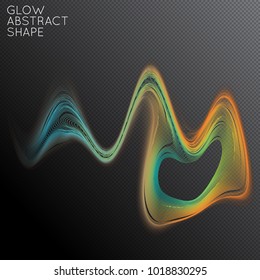 Abstract fluid shape isolated on transparent black background. Bright colorful gradient blend creates liquid motion with transparent glow. Energy power plasma with futuristic edge blur effect.