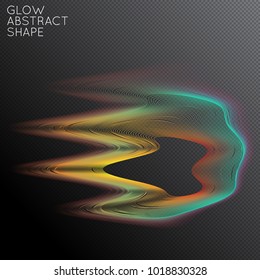Abstract fluid shape isolated on transparent black background. Bright colorful gradient blend creates liquid motion with transparent glow. Energy power plasma with futuristic edge blur effect.
