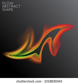 Abstract fluid shape isolated on transparent black background. Bright colorful gradient blend creates liquid motion with transparent glow. Energy power plasma with futuristic edge blur effect.