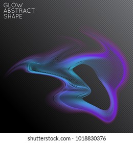 Abstract fluid shape isolated on transparent black background. Bright colorful gradient blend creates liquid motion with transparent glow. Energy power plasma with futuristic edge blur effect.