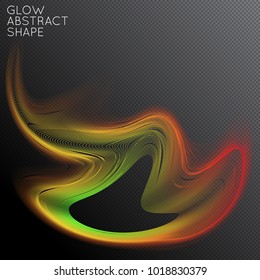 Abstract fluid shape isolated on transparent black background. Bright colorful gradient blend creates liquid motion with transparent glow. Energy power plasma with futuristic edge blur effect.