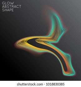 Abstract fluid shape isolated on transparent black background. Bright colorful gradient blend creates liquid motion with transparent glow. Energy power plasma with futuristic edge blur effect.
