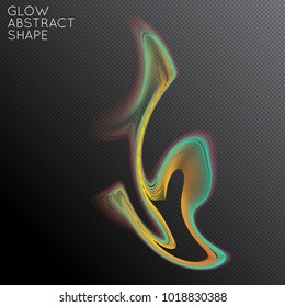 Abstract fluid shape isolated on transparent black background. Bright colorful gradient blend creates liquid motion with transparent glow. Energy power plasma with futuristic edge blur effect.