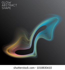 Abstract fluid shape isolated on transparent black background. Bright colorful gradient blend creates liquid motion with transparent glow. Energy power plasma with futuristic edge blur effect.