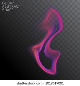 Abstract fluid shape isolated on transparent black background. Bright colorful gradient blend creates liquid motion with transparent glow. Energy power plasma with futuristic edge blur effect.