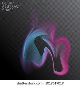Abstract fluid shape isolated on transparent black background. Bright colorful gradient blend creates liquid motion with transparent glow. Energy power plasma with futuristic edge blur effect.