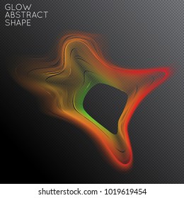 Abstract fluid shape isolated on transparent black background. Bright colorful gradient blend creates liquid motion with transparent glow. Energy power plasma with futuristic edge blur effect.