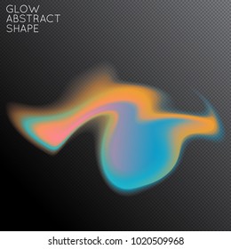 Abstract fluid shape isolated on transparent black background. Bright colorful gradient blend creates liquid motion with transparent glow. Energy power plasma with futuristic edge blur effect.