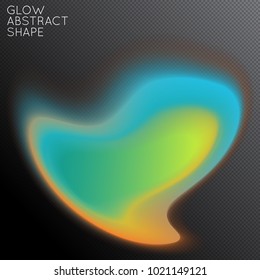 Abstract fluid shape isolated on transparent black background. Bright colorful gradient blend creates liquid motion with transparent glow. Energy power plasma with futuristic edge blur effect.