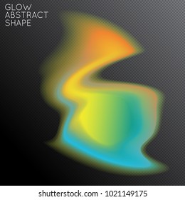 Abstract fluid shape isolated on transparent black background. Bright colorful gradient blend creates liquid motion with transparent glow. Energy power plasma with futuristic edge blur effect.