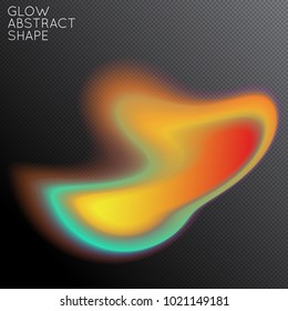 Abstract fluid shape isolated on transparent black background. Bright colorful gradient blend creates liquid motion with transparent glow. Energy power plasma with futuristic edge blur effect.