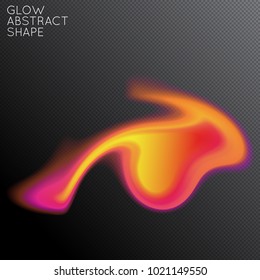 Abstract fluid shape isolated on transparent black background. Bright colorful gradient blend creates liquid motion with transparent glow. Energy power plasma with futuristic edge blur effect.