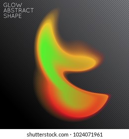 Abstract fluid shape isolated on transparent black background. Bright colorful gradient blend creates liquid motion with transparent glow. Energy power plasma with futuristic edge blur effect.