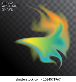 Abstract fluid shape isolated on transparent black background. Bright colorful gradient blend creates liquid motion with transparent glow. Energy power plasma with futuristic edge blur effect.