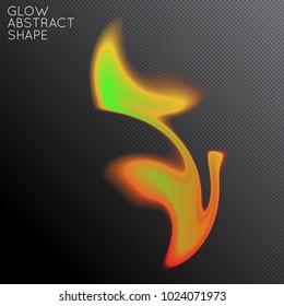 Abstract fluid shape isolated on transparent black background. Bright colorful gradient blend creates liquid motion with transparent glow. Energy power plasma with futuristic edge blur effect.