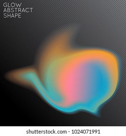 Abstract fluid shape isolated on transparent black background. Bright colorful gradient blend creates liquid motion with transparent glow. Energy power plasma with futuristic edge blur effect.