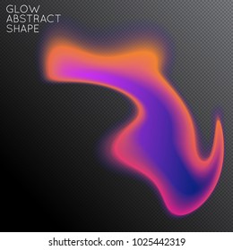 Abstract fluid shape isolated on transparent black background. Bright colorful gradient blend creates liquid motion with transparent glow. Energy power plasma with futuristic edge blur effect.