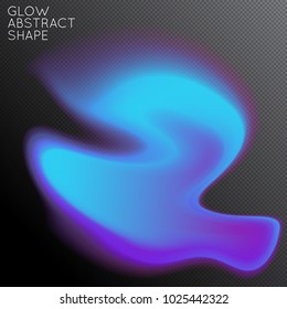 Abstract fluid shape isolated on transparent black background. Bright colorful gradient blend creates liquid motion with transparent glow. Energy power plasma with futuristic edge blur effect.