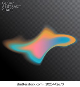 Abstract fluid shape isolated on transparent black background. Bright colorful gradient blend creates liquid motion with transparent glow. Energy power plasma with futuristic edge blur effect.
