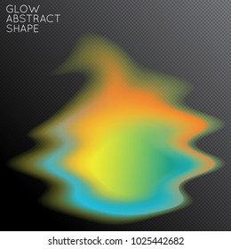 Abstract fluid shape isolated on transparent black background. Bright colorful gradient blend creates liquid motion with transparent glow. Energy power plasma with futuristic edge blur effect.