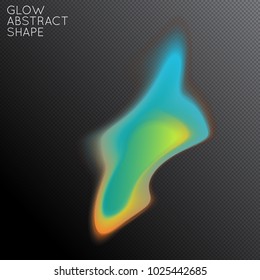 Abstract fluid shape isolated on transparent black background. Bright colorful gradient blend creates liquid motion with transparent glow. Energy power plasma with futuristic edge blur effect.