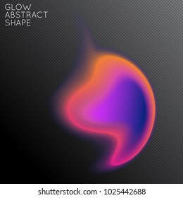 Abstract fluid shape isolated on transparent black background. Bright colorful gradient blend creates liquid motion with transparent glow. Energy power plasma with futuristic edge blur effect.