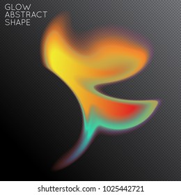 Abstract fluid shape isolated on transparent black background. Bright colorful gradient blend creates liquid motion with transparent glow. Energy power plasma with futuristic edge blur effect.