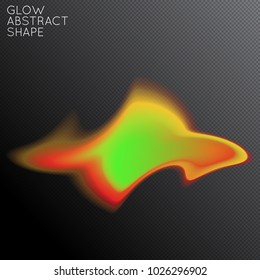 Abstract fluid shape isolated on transparent black background. Bright colorful gradient blend creates liquid motion with transparent glow. Energy power plasma with futuristic edge blur effect.