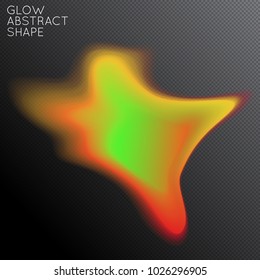 Abstract fluid shape isolated on transparent black background. Bright colorful gradient blend creates liquid motion with transparent glow. Energy power plasma with futuristic edge blur effect.