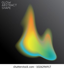Abstract fluid shape isolated on transparent black background. Bright colorful gradient blend creates liquid motion with transparent glow. Energy power plasma with futuristic edge blur effect.